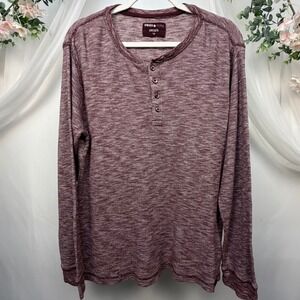 Swiss Alps Mens Large Burgundy Space Dye Waffle Knit Long Sleeve Henley Shirt